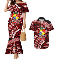 Malo e lelei Tonga Couples Matching Mermaid Dress and Hawaiian Shirt Tongan Ngatu Pattern Red Version LT14 Red - Polynesian Pride