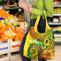 Halo Vanuatu Grocery Bag Sand Drawing Turtle Polynesian Tropical Flowers