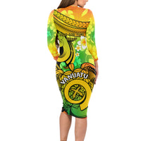 Halo Vanuatu Long Sleeve Bodycon Dress Sand Drawing Turtle Polynesian Tropical Flowers LT14 - Polynesian Pride