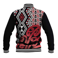 New Zealand Baseball Jacket Aotearoa Kowhaiwhai Mix Taniko Art - Red LT14 - Polynesian Pride