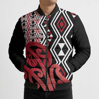 New Zealand Bomber Puffer Jacket Aotearoa Kowhaiwhai Mix Taniko Art - Red - Polynesian Pride