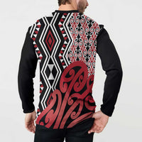 New Zealand Button Sweatshirt Aotearoa Kowhaiwhai Mix Taniko Art - Red LT14 - Polynesian Pride