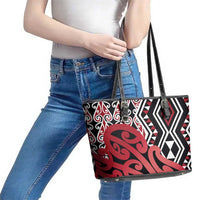 New Zealand Leather Tote Bag Aotearoa Kowhaiwhai Mix Taniko Art - Red LT14 - Polynesian Pride