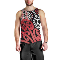 New Zealand Men Tank Top Aotearoa Kowhaiwhai Mix Taniko Art - Red LT14 - Polynesian Pride