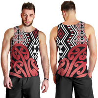 New Zealand Men Tank Top Aotearoa Kowhaiwhai Mix Taniko Art - Red LT14 - Polynesian Pride