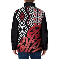 New Zealand Padded Jacket Aotearoa Kowhaiwhai Mix Taniko Art - Red - Polynesian Pride