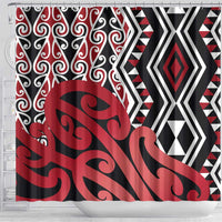 New Zealand Shower Curtain Aotearoa Kowhaiwhai Mix Taniko Art - Red