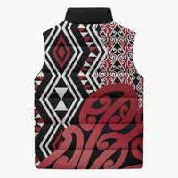 New Zealand Sleeveless Puffer Jacket Aotearoa Kowhaiwhai Mix Taniko Art - Red - Polynesian Pride