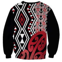 New Zealand Sweatshirt Aotearoa Kowhaiwhai Mix Taniko Art - Red LT14 - Polynesian Pride
