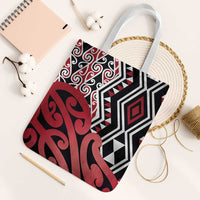 New Zealand Tote Bag Aotearoa Kowhaiwhai Mix Taniko Art - Red - Polynesian Pride