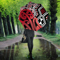 New Zealand Umbrella Aotearoa Kowhaiwhai Mix Taniko Art - Red - Polynesian Pride