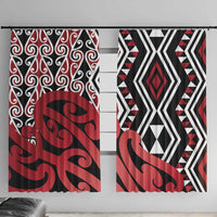 New Zealand Window Curtain Aotearoa Kowhaiwhai Mix Taniko Art - Red LT14 With Hooks Red - Polynesian Pride
