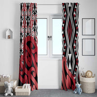 New Zealand Window Curtain Aotearoa Kowhaiwhai Mix Taniko Art - Red LT14 - Polynesian Pride