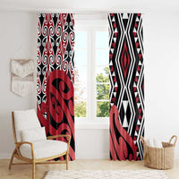 New Zealand Window Curtain Aotearoa Kowhaiwhai Mix Taniko Art - Red LT14 - Polynesian Pride