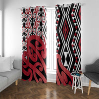 New Zealand Window Curtain Aotearoa Kowhaiwhai Mix Taniko Art - Red LT14 With Grommets Red - Polynesian Pride