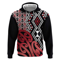 New Zealand Zip Hoodie Aotearoa Kowhaiwhai Mix Taniko Art - Red