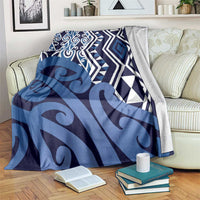 New Zealand Blanket Aotearoa Kowhaiwhai Mix Taniko Art - Blue LT14 Blue - Polynesian Pride