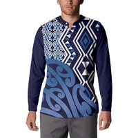 New Zealand Button Sweatshirt Aotearoa Kowhaiwhai Mix Taniko Art - Blue LT14 - Polynesian Pride