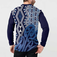 New Zealand Button Sweatshirt Aotearoa Kowhaiwhai Mix Taniko Art - Blue LT14 - Polynesian Pride