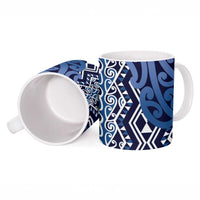 New Zealand Ceramic Mug Aotearoa Kowhaiwhai Mix Taniko Art - Blue - Polynesian Pride