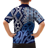 New Zealand Family Matching Short Sleeve Bodycon Dress and Hawaiian Shirt Aotearoa Kowhaiwhai Mix Taniko Art - Blue
