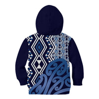 New Zealand Kid Hoodie Aotearoa Kowhaiwhai Mix Taniko Art - Blue