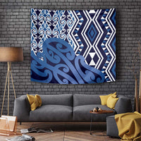 New Zealand Tapestry Aotearoa Kowhaiwhai Mix Taniko Art - Blue