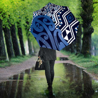 New Zealand Umbrella Aotearoa Kowhaiwhai Mix Taniko Art - Blue - Polynesian Pride