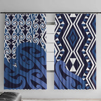 New Zealand Window Curtain Aotearoa Kowhaiwhai Mix Taniko Art - Blue LT14 With Hooks Blue - Polynesian Pride