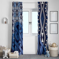 New Zealand Window Curtain Aotearoa Kowhaiwhai Mix Taniko Art - Blue LT14 - Polynesian Pride