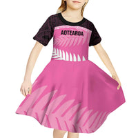 Custom New Zealand Aotearoa Cricket Kid Short Sleeve Dress Go White Silver Fern