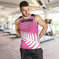 Custom New Zealand Aotearoa Cricket Men Tank Top Go White Silver Fern LT14 Pink - Polynesian Pride