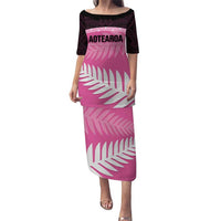 Custom New Zealand Aotearoa Cricket Puletasi Go White Silver Fern LT14 Long Dress Pink - Polynesian Pride