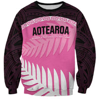 Custom New Zealand Aotearoa Cricket Sweatshirt Go White Silver Fern LT14 Unisex Pink - Polynesian Pride