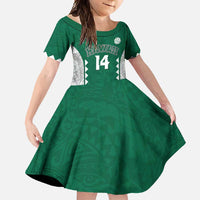 Custom Hawaii Volleyball Family Matching Mermaid Dress and Hawaiian Shirt Hawaiian Kakau Pattern LT14 Daughter's Dress Green - Polynesian Pride