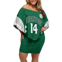 Custom Hawaii Volleyball Family Matching Off Shoulder Short Dress and Hawaiian Shirt Hawaiian Kakau Pattern LT14 Mom's Dress Green - Polynesian Pride