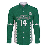 Custom Hawaii Volleyball Family Matching Summer Maxi Dress and Hawaiian Shirt Hawaiian Kakau Pattern LT14 Dad's Shirt - Long Sleeve Green - Polynesian Pride
