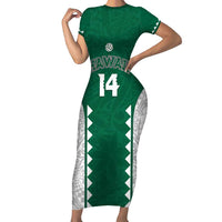 Custom Hawaii Volleyball Short Sleeve Bodycon Dress Hawaiian Kakau Pattern LT14 Long Dress Green - Polynesian Pride