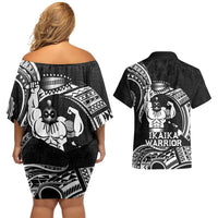 Black Hawaii Ikaika Warrior Couples Matching Off Shoulder Short Dress and Hawaiian Shirt Hawaiian Power
