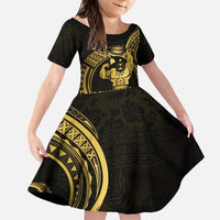 Gold Hawaii Ikaika Warrior Family Matching Off Shoulder Maxi Dress and Hawaiian Shirt Hawaiian Power LT14 Daughter's Dress Gold - Polynesian Pride