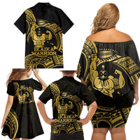 Gold Hawaii Ikaika Warrior Family Matching Off Shoulder Short Dress and Hawaiian Shirt Hawaiian Power