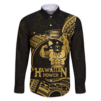 Gold Hawaii Ikaika Warrior Family Matching Summer Maxi Dress and Hawaiian Shirt Hawaiian Power LT14 Dad's Shirt - Long Sleeve Gold - Polynesian Pride
