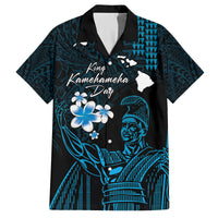 Personalised Hawaii King Kamehameha Day Family Matching Off Shoulder Maxi Dress and Hawaiian Shirt Plumeria With Kakau Pattern - Blue