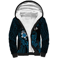 Personalised Hawaii King Kamehameha Day Sherpa Hoodie Plumeria With Kakau Pattern - Blue LT14 Unisex Blue - Polynesian Pride