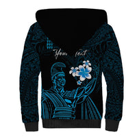 Personalised Hawaii King Kamehameha Day Sherpa Hoodie Plumeria With Kakau Pattern - Blue LT14 - Polynesian Pride