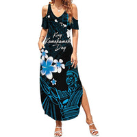 Personalised Hawaii King Kamehameha Day Summer Maxi Dress Plumeria With Kakau Pattern - Blue LT14 Women Blue - Polynesian Pride
