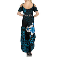 Personalised Hawaii King Kamehameha Day Summer Maxi Dress Plumeria With Kakau Pattern - Blue LT14 - Polynesian Pride