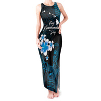Personalised Hawaii King Kamehameha Day Tank Maxi Dress Plumeria With Kakau Pattern - Blue LT14 Women Blue - Polynesian Pride