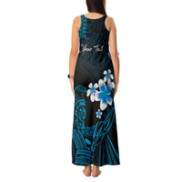 Personalised Hawaii King Kamehameha Day Tank Maxi Dress Plumeria With Kakau Pattern - Blue LT14 - Polynesian Pride
