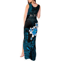 Personalised Hawaii King Kamehameha Day Tank Maxi Dress Plumeria With Kakau Pattern - Blue LT14 - Polynesian Pride